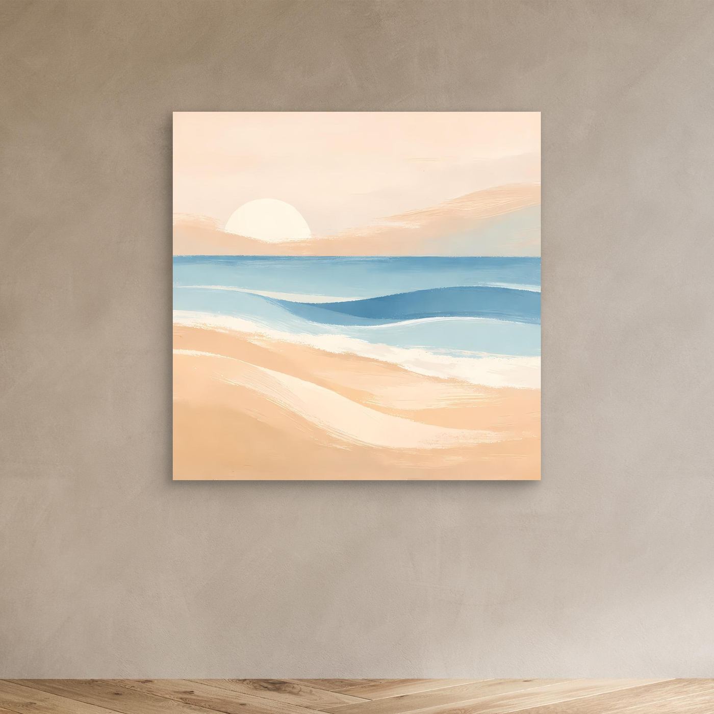 Abstraktes Leinwandbild Strand-Sonnenuntergang in Pastelltönen, ohne Rahmen