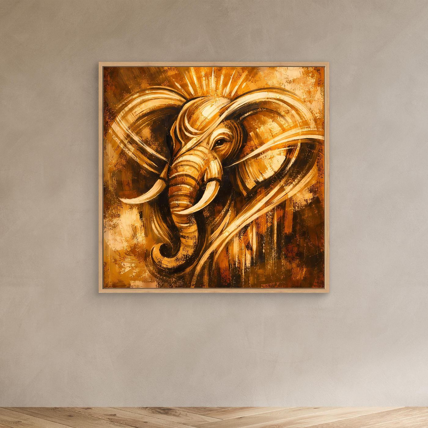 Leinwand Goldener Elefant Ganesha-Stil | Abstraktes Modern Art Tier Wandbild