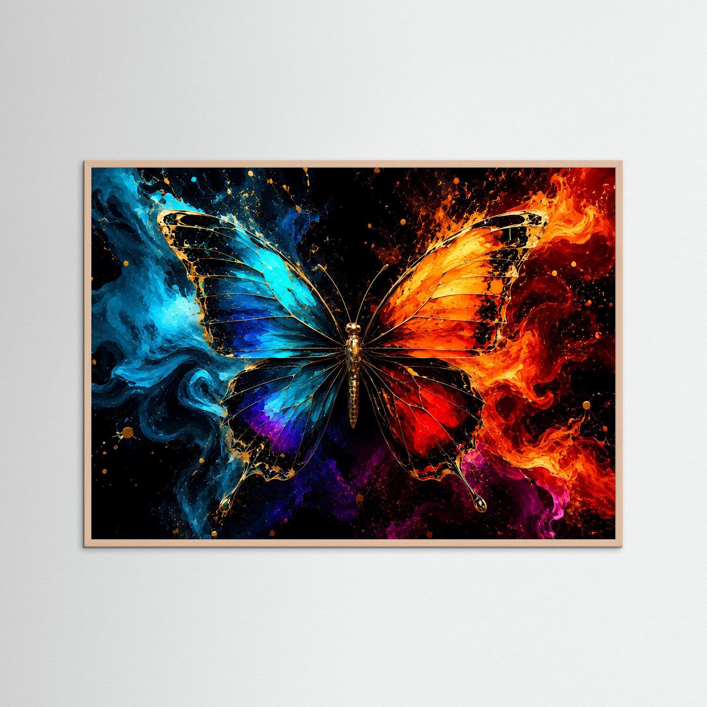 Schmetterling aus Feuer & Wasser | Abstrakte Kunst in Blau, Rot & Gold