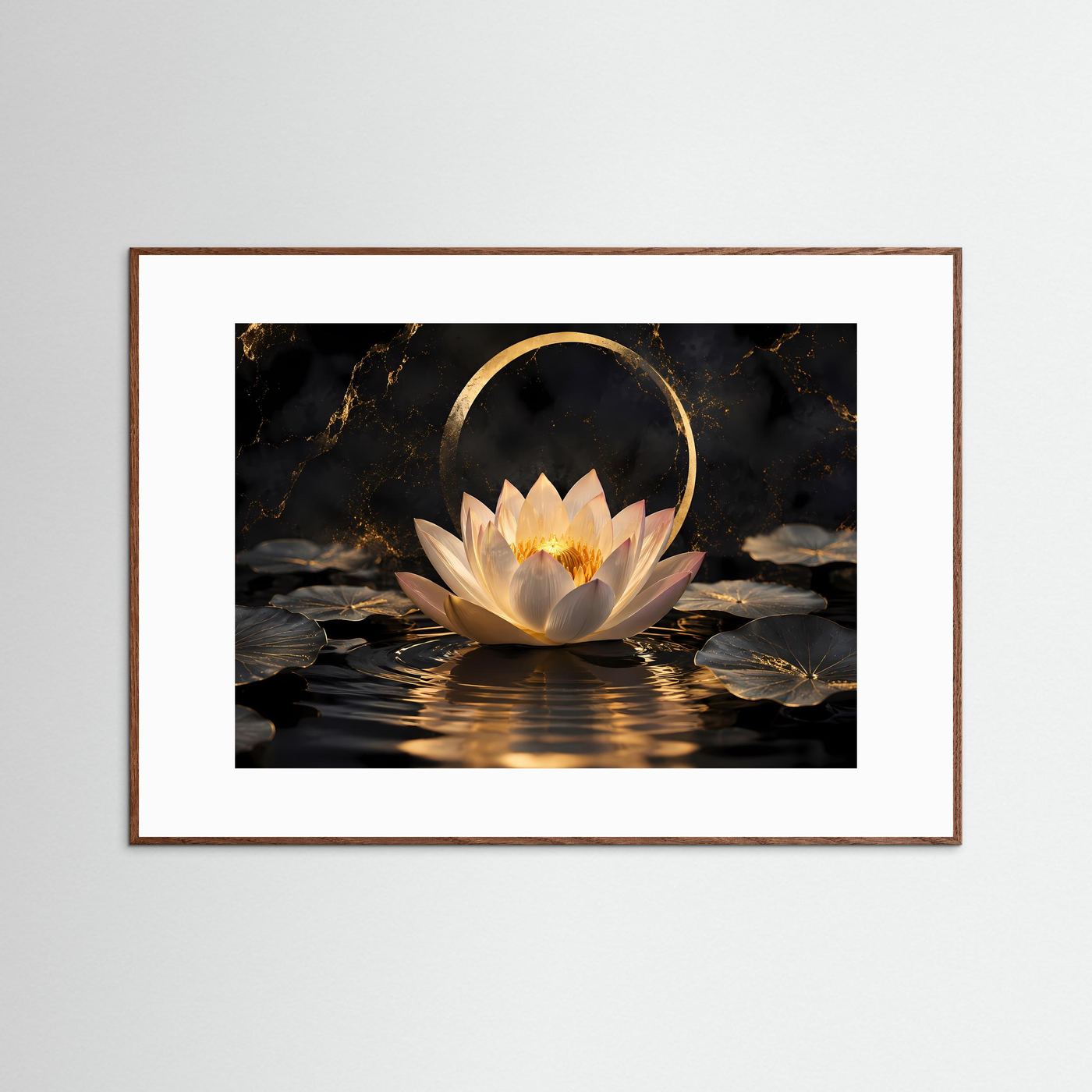 Gelebte Harmonie & Eleganz | Spirituelles Lotusblüten Poster mit Goldeffekten