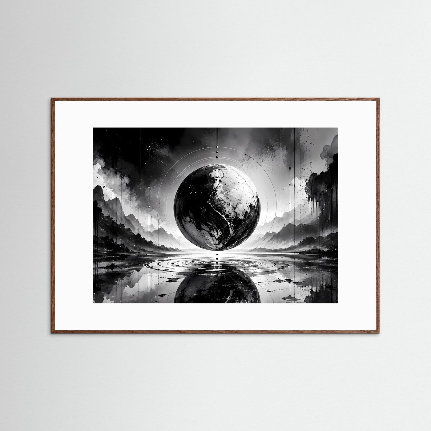 Schwarz Weiß Kugel Poster | Abstrakte Sphere Wandbild | Minimalistische Moderne Kunst | Monochrome Wall Art