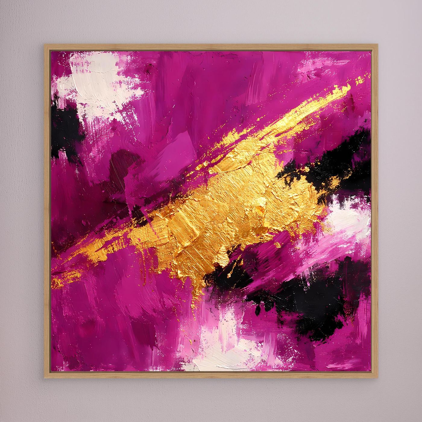 Leinwand Expressives Farbenspiel in Beere und Gold | Modernes Abstraktes Wandbild
