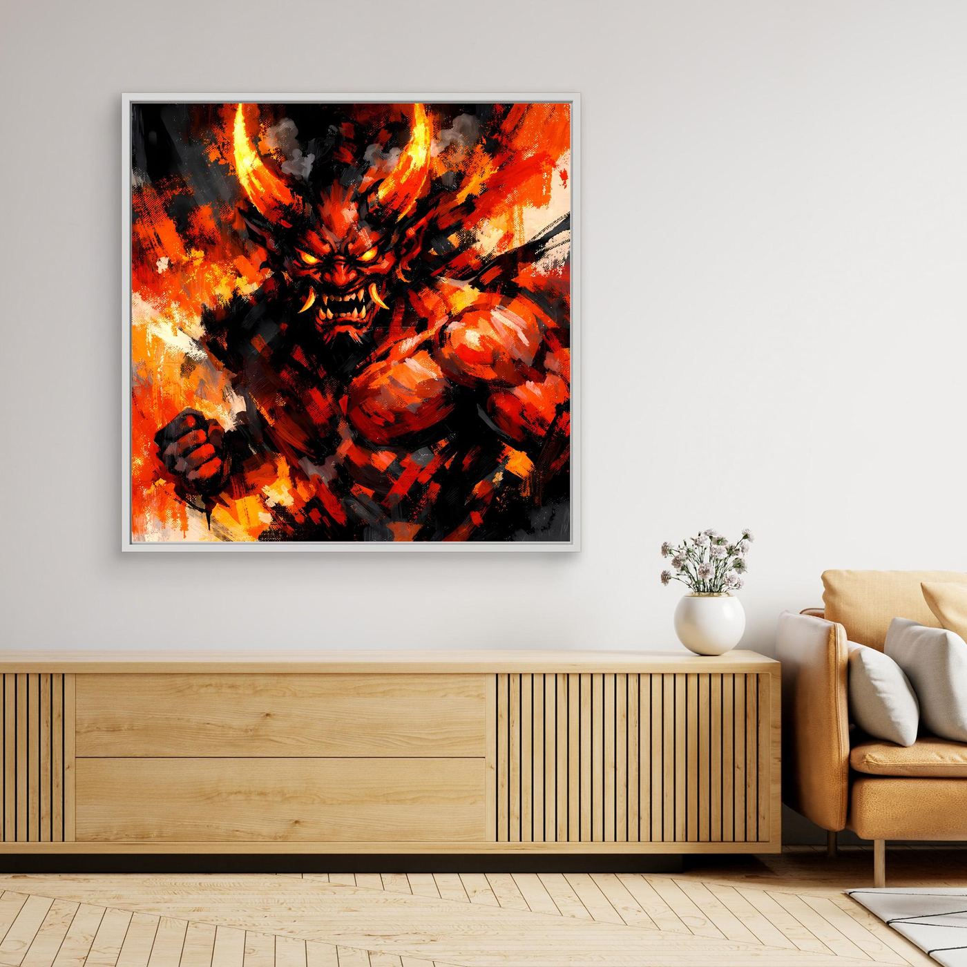 Leinwand Feuriger Dämon | Expressionistisches Fantasy Oni Wandbild
