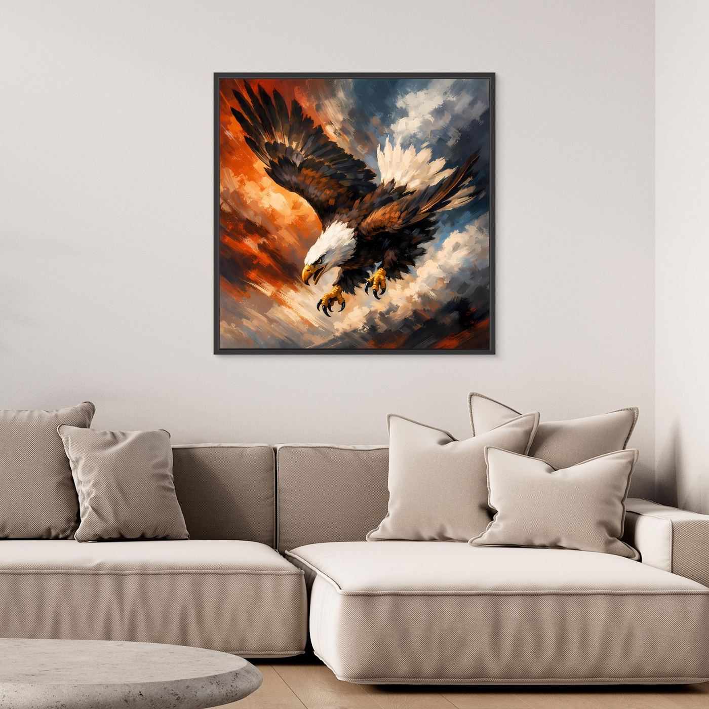 Leinwand Abstraktes Adler Gemälde | Modernes Kraftvolles Wandbild Fliegender Seeadler