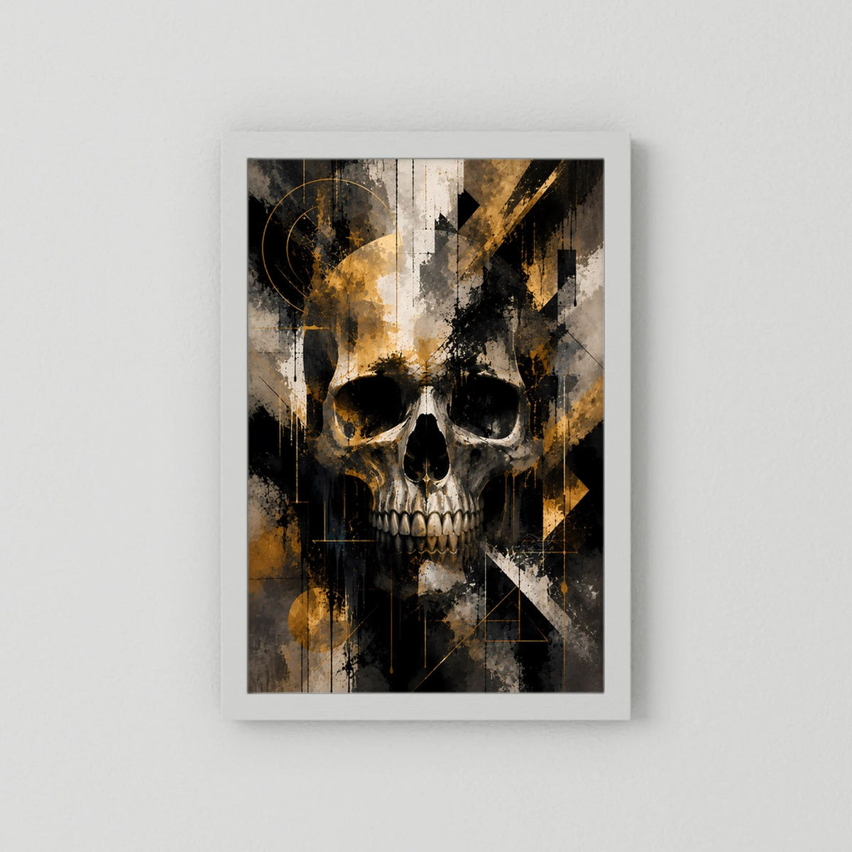 Totenkopf in Schwarz & Gold | Abstrakte Skull Kunst | Poster Hochformat