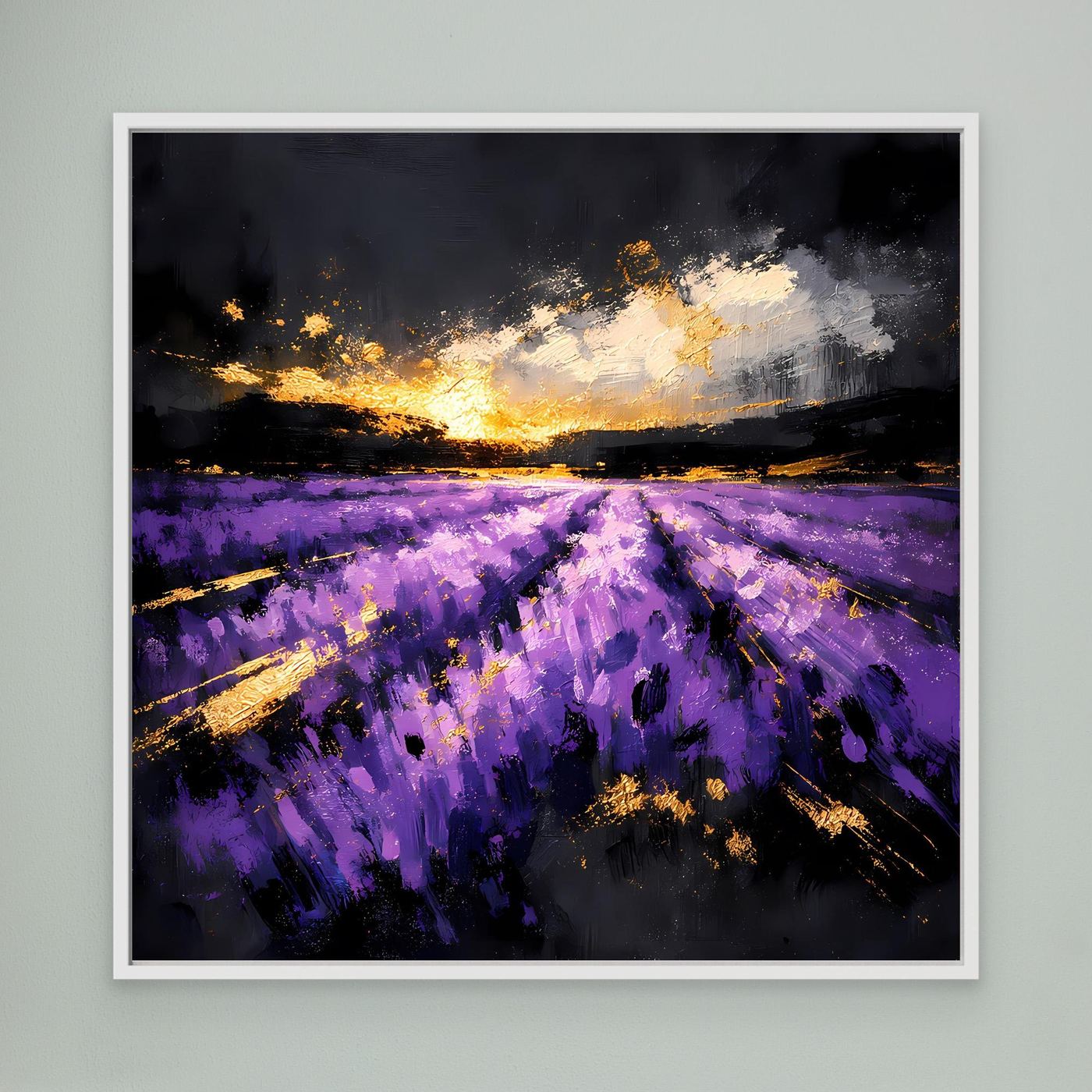 Leinwand Magisches Lavendelfeld bei Sonnenuntergang | Abstraktes Natur Wandbild