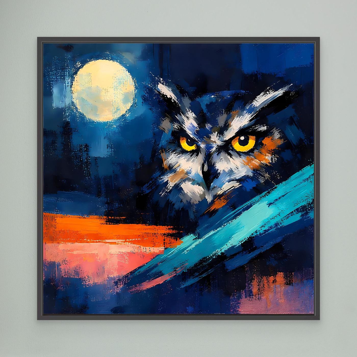 Premium Leinwand Mystische Eule bei Vollmond | Abstraktes Kunst Poster Modernes Nacht Wandbild