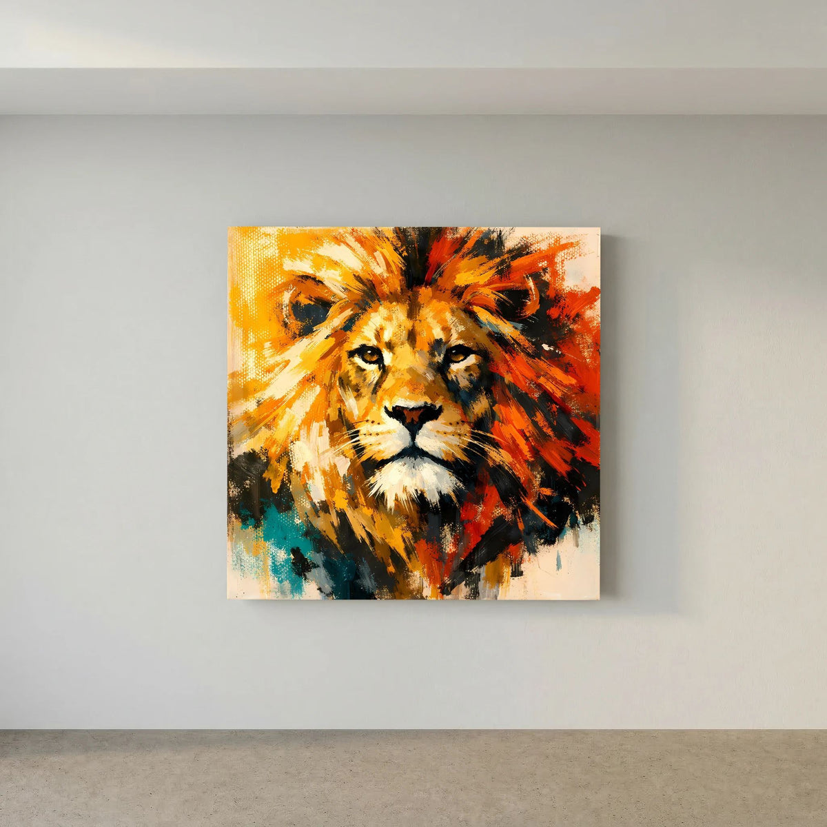 Leinwand Abstraktes Löwen Gemälde | Modernes Kraftvolles Tier Wandbild Bunt