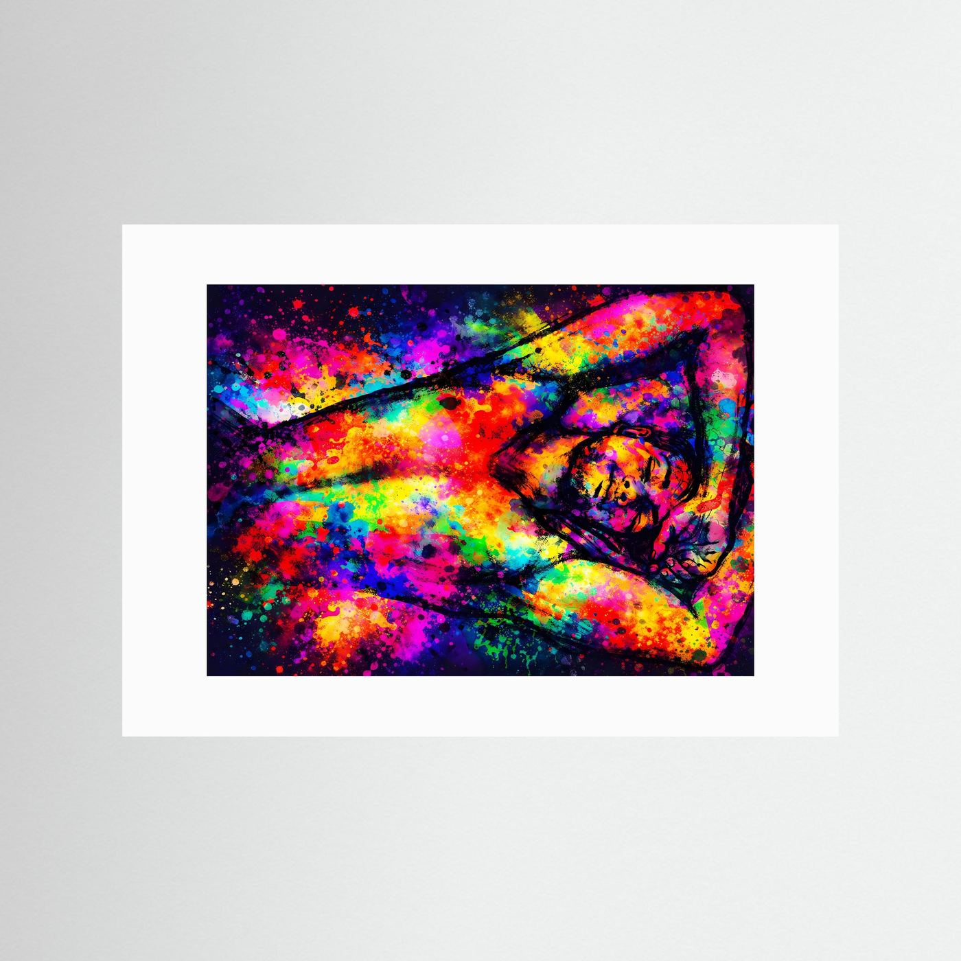 Abstrakte Farbfigur liegend | Buntes Kunstposter Querformat