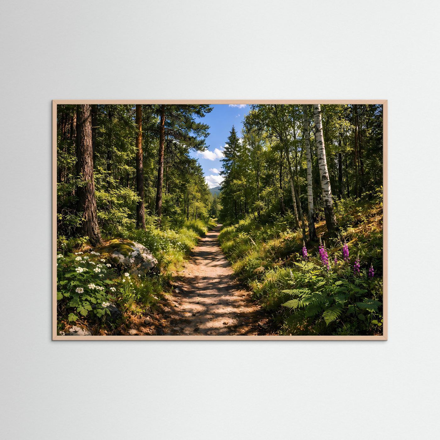 Idyllischer Waldweg im Sonnenschein | Natur & Mischwald Poster Querformat